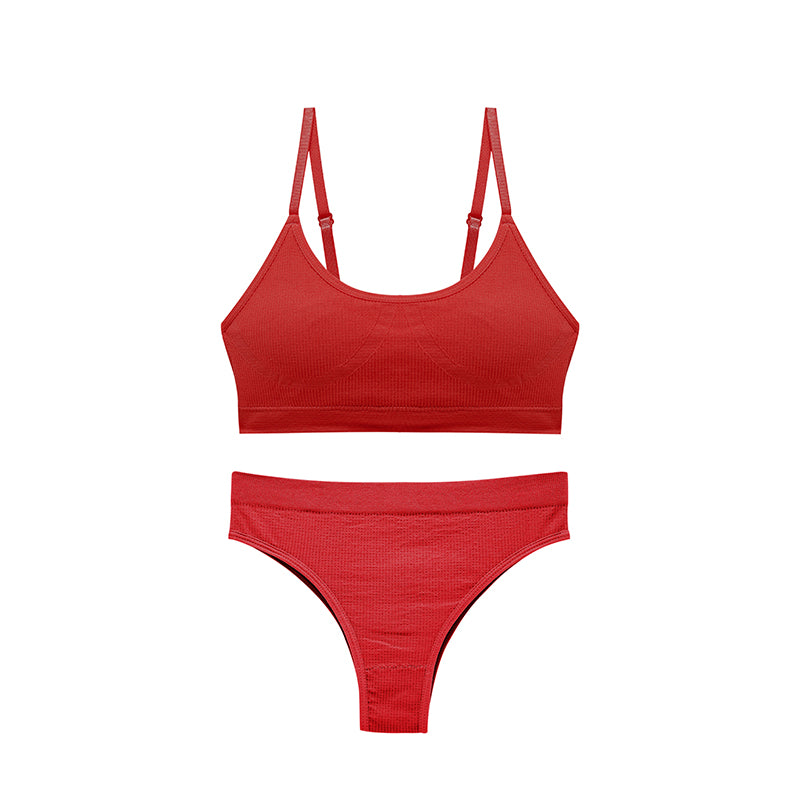 Wireless U-Shaped Underwear Set for Women Adjusted Straps Seamless Bra Panties Striped Push Up Bra&briefs Suit Lingerie Set