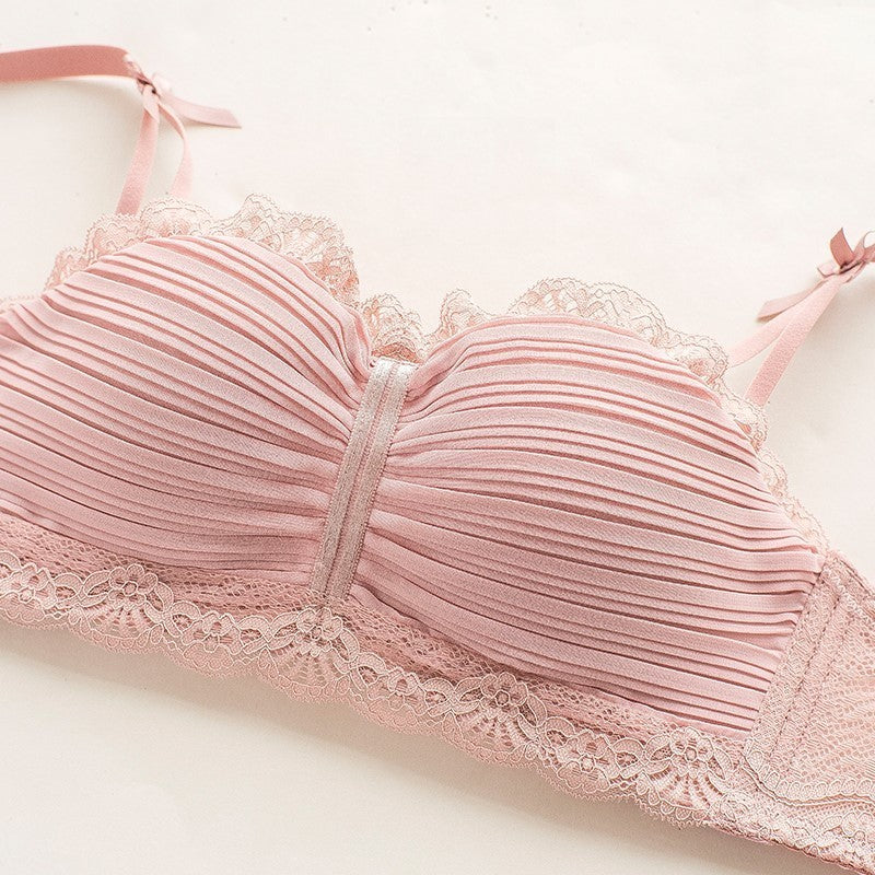 New For Women Lace Trim Half Cup Straps Bow Bralette Panties Wireless Underwear Sexy Lingerie Push Up Bra Sets