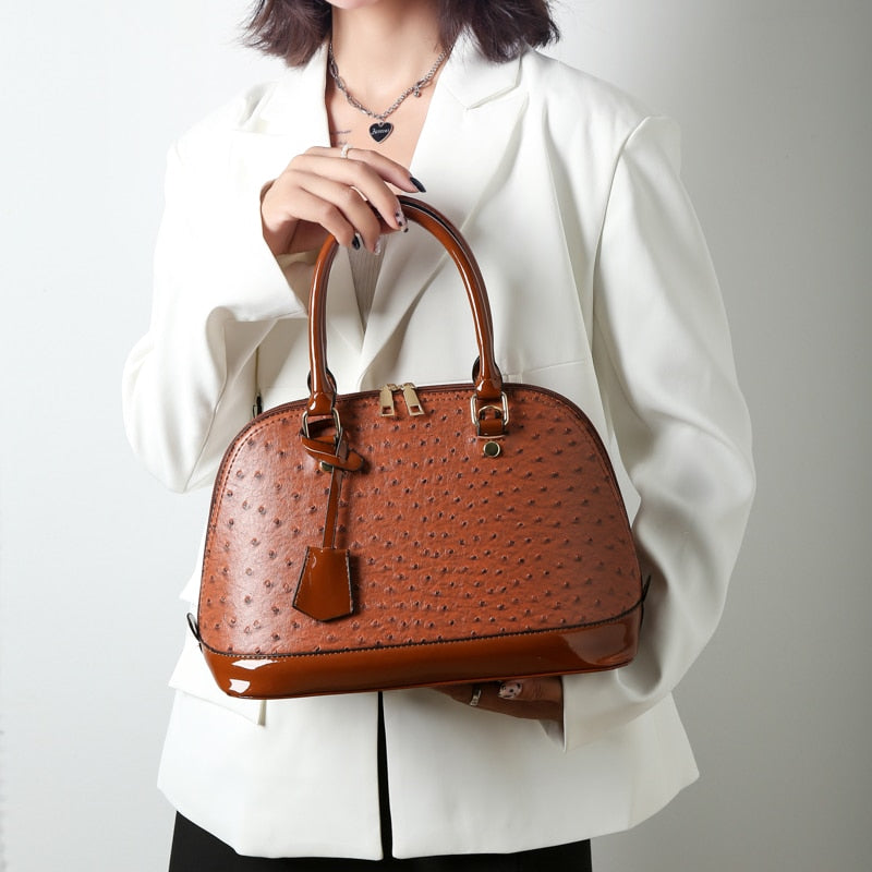 Luxury Ostrich Pattern Handbags for Women Quality Pu Leather Crossbody Bag Retro Design Tote Hand Bags Female Brown Shoulder Bag