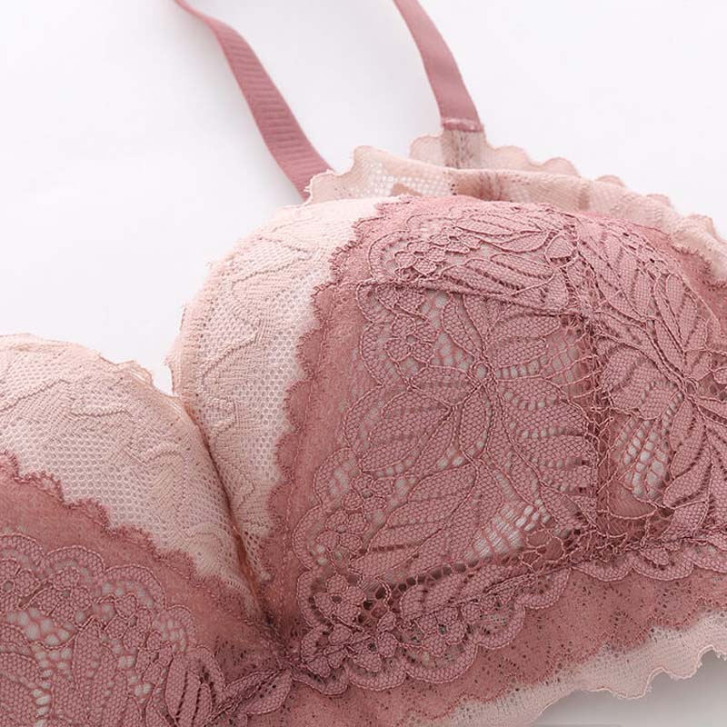 Women Pink Green Lace Trim Bow Padded Bras Bralette Cotton Panties Push Up Sexy Lingerie Sets Underwear A B