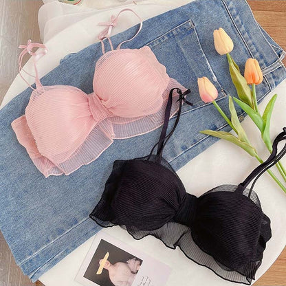for Women Pink Padded Bra Sets Wireless Lace Trim Cotton Panties Underwear Underwear Japanese A B Sexy Lingerie Set