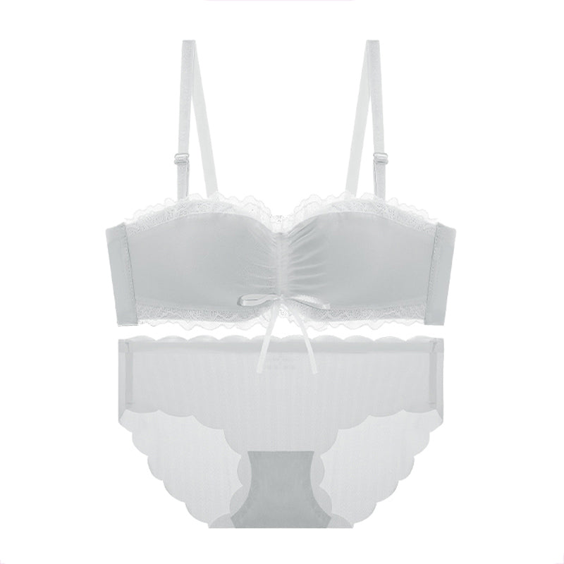 Fashion Women Gray Pink Sexy Lingerie Bow Bralette Cotton Panties Cross Straps Push Up Wireless Bra Sets Underwear