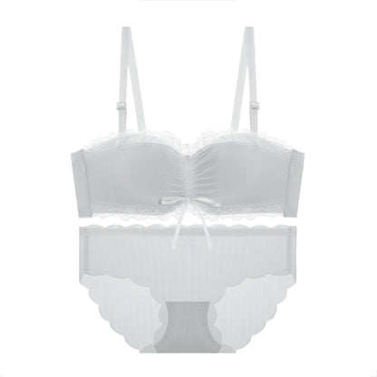 Fashion Women Gray Pink Sexy Lingerie Bow Bralette Cotton Panties Cross Straps Push Up Wireless Bra Sets Underwear