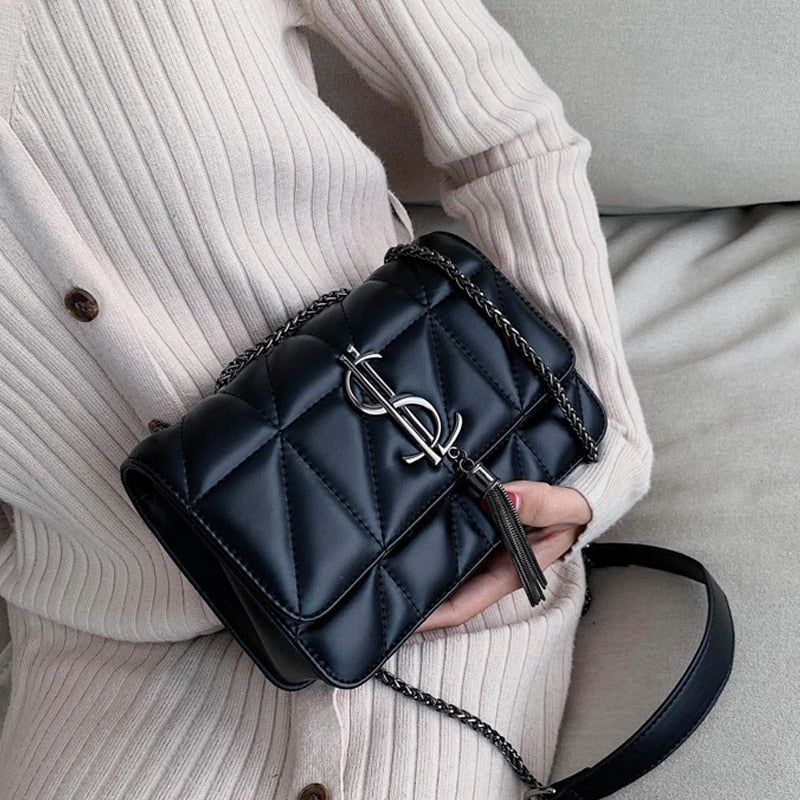 Luxury Brand Handbag Fashion Simple Tassel Square bag Quality PU Leather Women's Designer Handbag Lock Shoulder Messenger bags