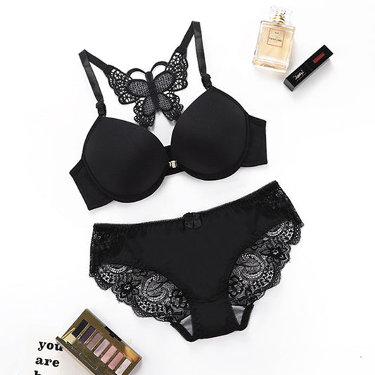 Front Closed Lace Lingerie Underwear Women Bra Butterfly Wireless Padded Brassiere Underpant Suit 2023