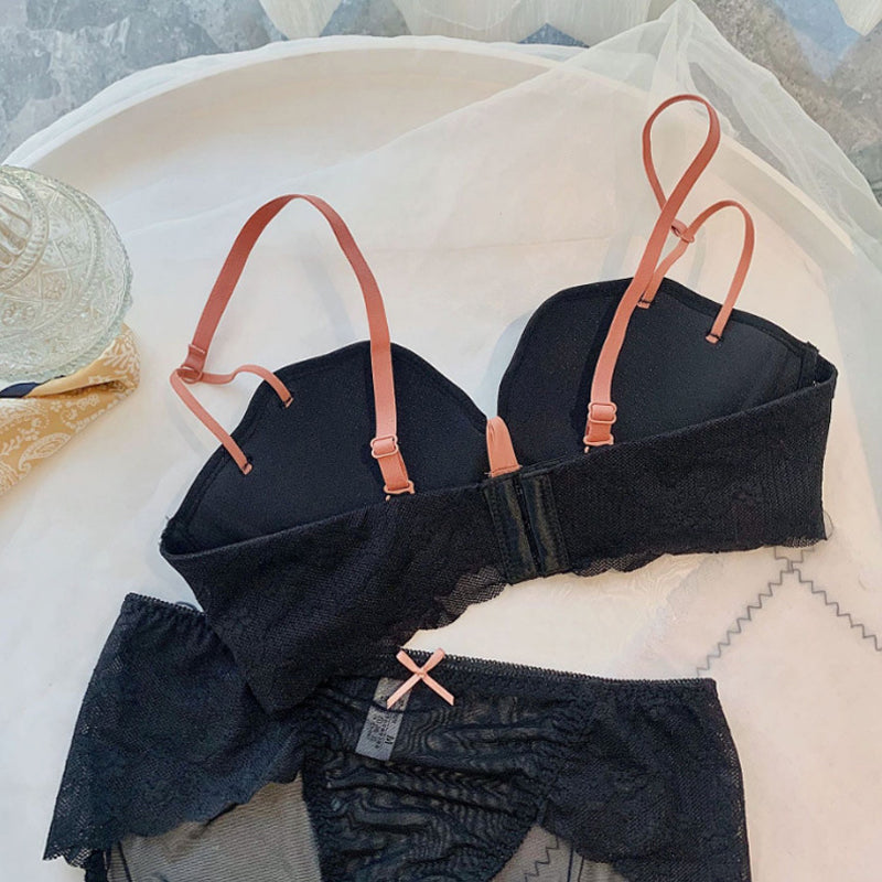 For Women Red Skin Sexy Lingerie Bralette Bow Lace Cotton Panties Wireless Bra Sets Underwear A B Female Bras