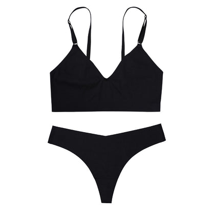 Bra Set Women's T-Back Seamless Wireless Push up Comfort Breathable Yoga Sports Underwear Suit