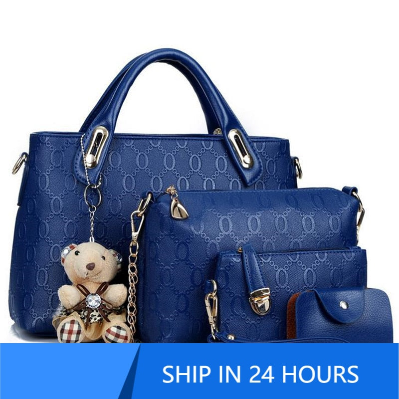 Fashion 4pcsSet Women Bag Ladies PU Leather Luxury Designer Bags Handbag Messenger Bag Shoulder Bag Wallet Bags 20#48