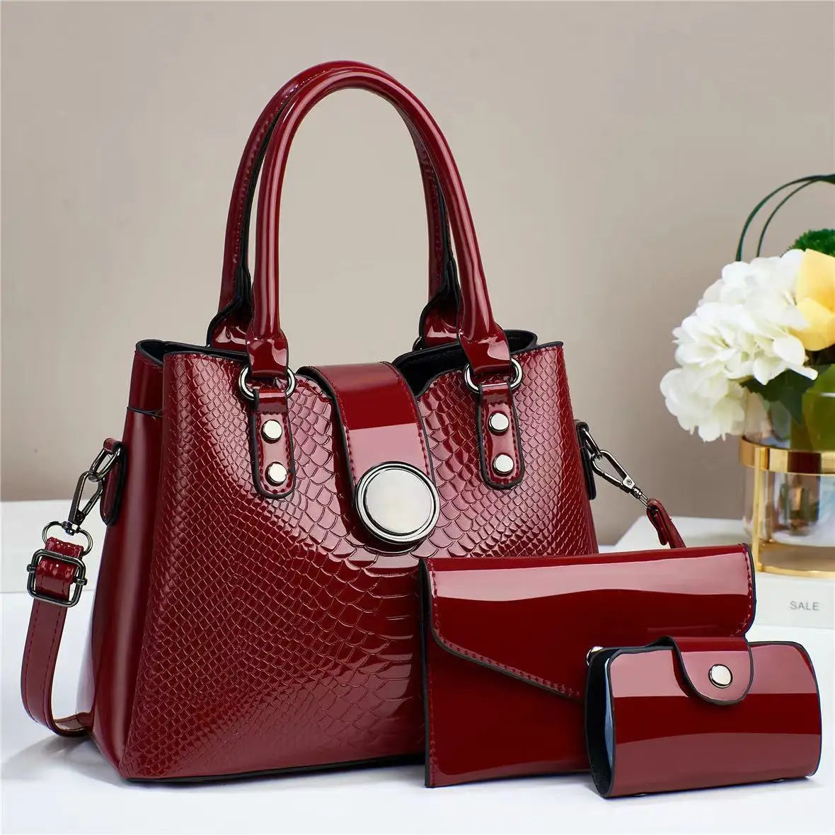 3 Piece Set Luxury Bright Leather Women's Bag Quality Women's Handbag 2024 New Versatile Shoulder Bag Ladies Crossbody Bags