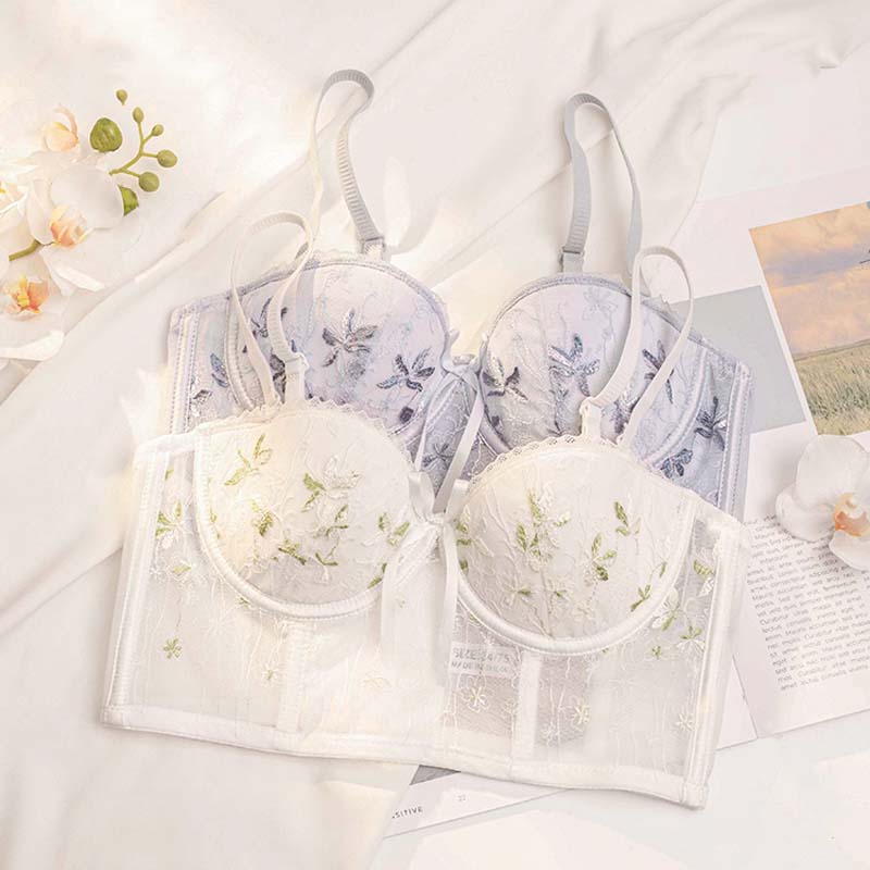 For Women Green Padded Lace Trim Straps Invisible Bras Cotton Panties Push Up Bra Set Sexy Lingerie Set Underwear