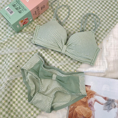 For Women Pink Green Padded Bra Sets Lovely Mesh Panties Wireless Underwear Sexy Lingerie Sets A B Japanese