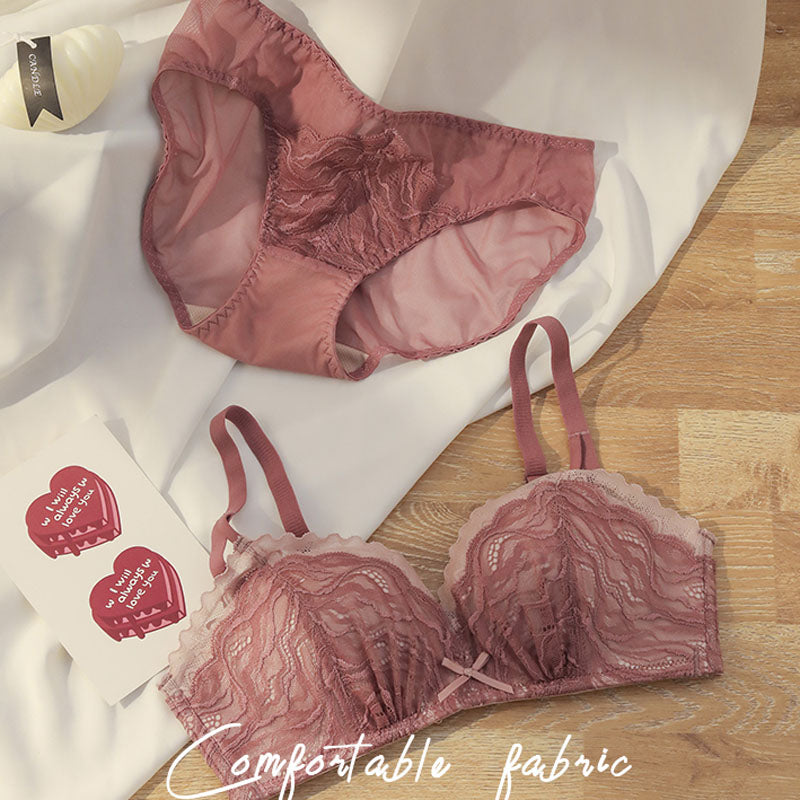 Purple Skin For Women Sexy Lingerie Lace Push Up Bras Bralette Wireless Cotton Panties Padded Bra Set Luxury