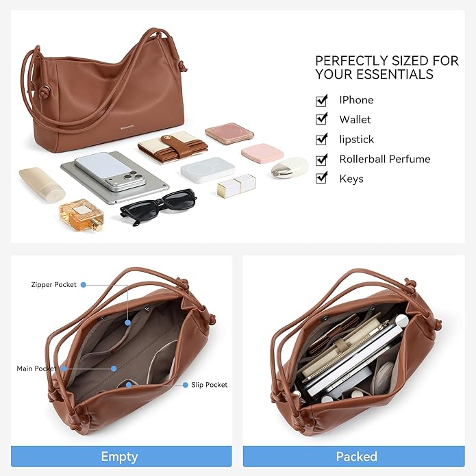 Shoulder Bag for Women Pebbled Vegan Leather Purses Soft Hobo Handbag Supple Bag for Travel Work