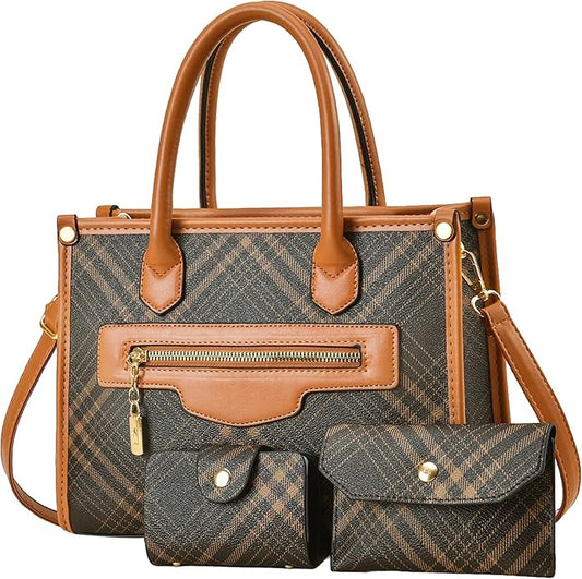 Purses and Handbags for Women, 3Pcs Women's Handbags Fashion PU Leather, Tote Shoulder Top Handle Satchel Purse Bags