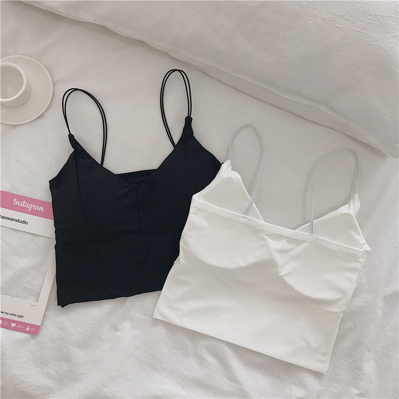 Ice Silk Beauty Back Crop Top Women Sleeveless Padded V Neck Push Up Wireless Camisole High Elasticity Clothing Lady 2023 New