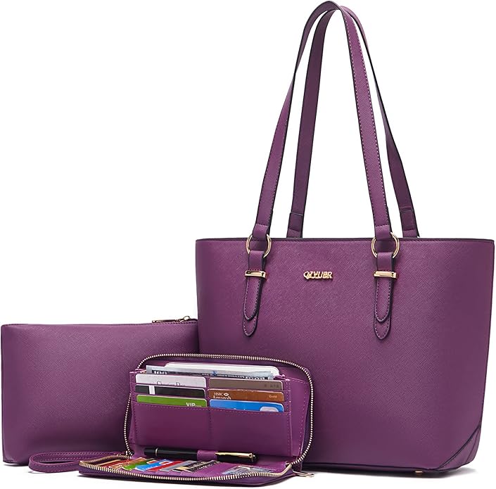 Purses with RFID Wallet for Women Tote Handbag Set  3PCS, Fits 13 Tablet, Sturdy Vegan PU, Spacious, Work Use, Shoulder Satchel, Large Clutch Wallet, Makeup Bag, Ideal Gift