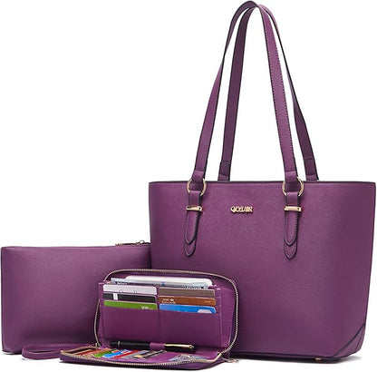 Purses with RFID Wallet for Women Tote Handbag Set  3PCS, Fits 13 Tablet, Sturdy Vegan PU, Spacious, Work Use, Shoulder Satchel, Large Clutch Wallet, Makeup Bag, Ideal Gift