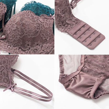 Women Red Green Lace Trim Cross Straps Bralette Cotton Panties Push Up Bra Sets Underwear Sexy Lingerie Sets A B
