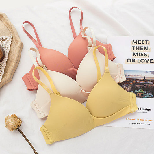 New For Women Yellow Sexy Lingerie Set Padded Bras Wireless Panties One-Piece Bra Sets Underwear A B