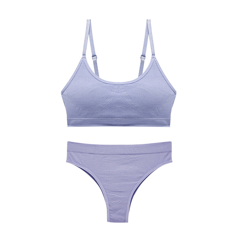 Wireless U-Shaped Underwear Set for Women Adjusted Straps Seamless Bra Panties Striped Push Up Bra&briefs Suit Lingerie Set