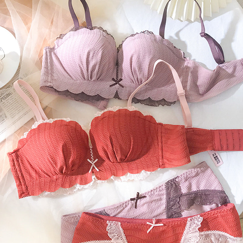 New For Women Red Pink Sexy Lingerie Bras Cotton Panties Wireless Bra Sets Underwear A B Luxury Lovely