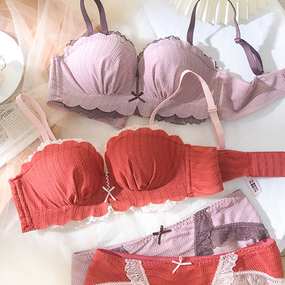 New For Women Red Pink Sexy Lingerie Bras Cotton Panties Wireless Bra Sets Underwear A B Luxury Lovely