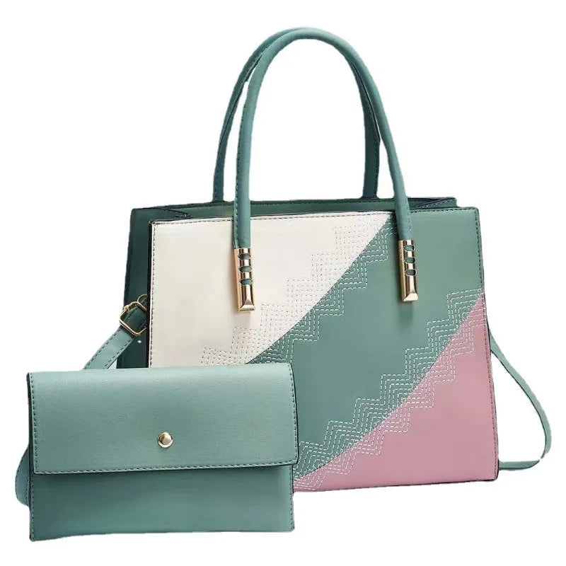 2024 New Fashion Spliced Women's Handbag European and American 2 Piece Set Shoulder Crossbody Bag Women's Casual Tote Bag