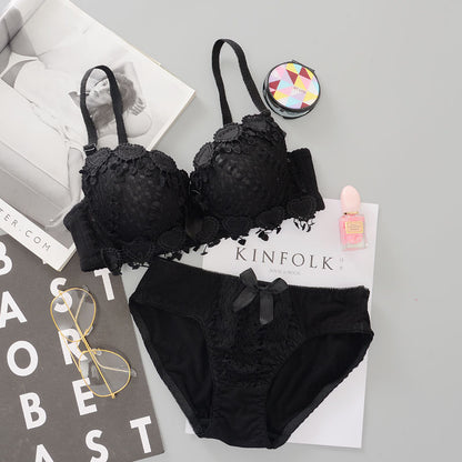 Students Girls Sweet Candy Color Underwear Set Women Korean Graceful Lace Heart Padded Push Up Bras Underpants Suit Lingerie Set