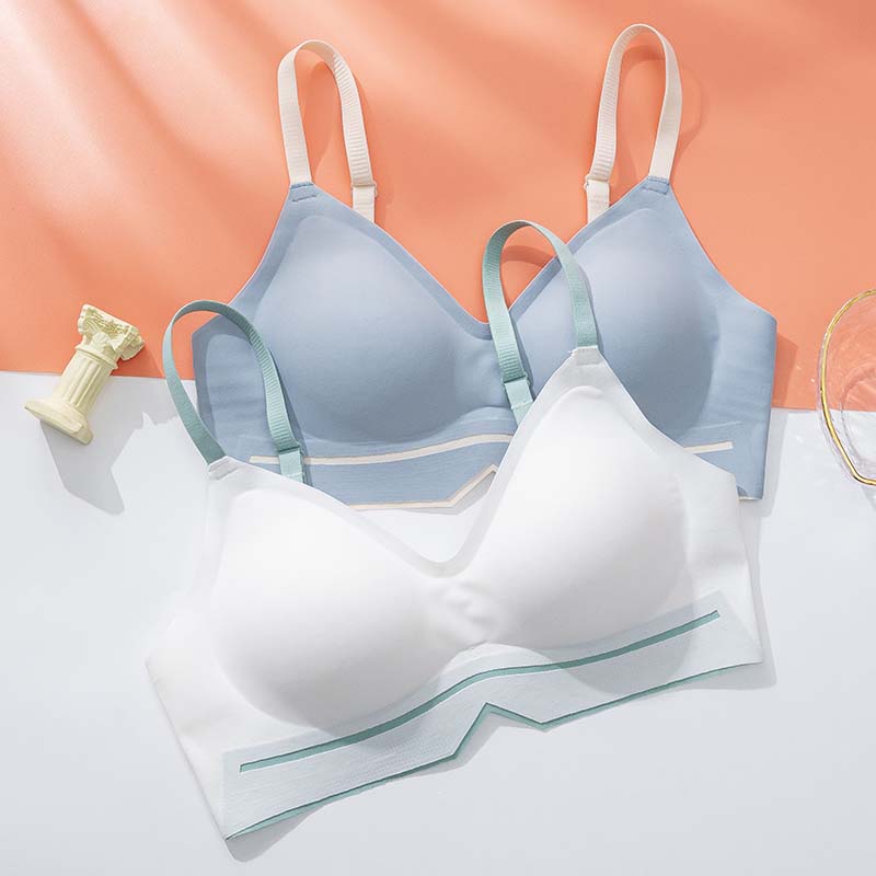 for Women Pink Blue One-Piece Bra Sets Seamless Bralette Cotton Panties Push Up Underwear Wireless Lingerie Set A B