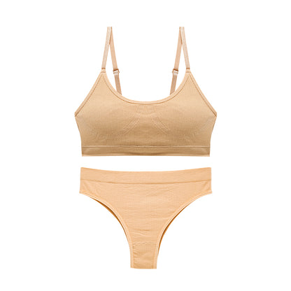 Wireless U-Shaped Underwear Set for Women Adjusted Straps Seamless Bra Panties Striped Push Up Bra&briefs Suit Lingerie Set