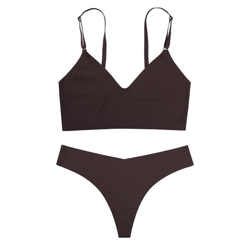 Bra Set Women's T-Back Seamless Wireless Push up Comfort Breathable Yoga Sports Underwear Suit