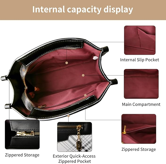 Handbags for Women, 3Pcs Women's Handbags Fashion PU Leather, Tote Shoulder Top Handle Satchel Purse Bags