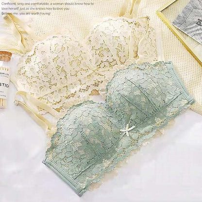 Women Pink Sexy Lingerie Sets Wireless Lace Cotton Panties Padded Bras Push Up Bra Sets Underwear A B