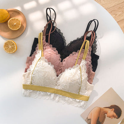 New For Women Lace Wireless Sexy Lingerie Set Cotton Panties Padded Cross Back Bra Sets Underwear A B