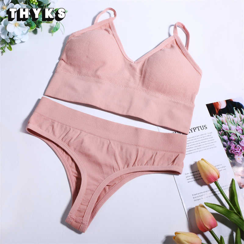 Soft Ribbed Seamless Lingerie Set  Blush Pink