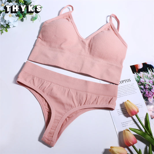 Soft Ribbed Seamless Lingerie Set  Blush Pink