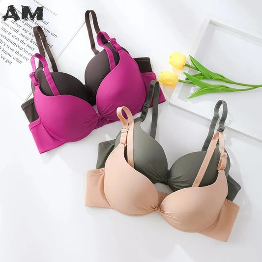 Fashionable Adjustable Gathered Steel Ring Bra Female Lingerie Smooth Bra Thin Cup Women's Bra Underwear Bra for Women