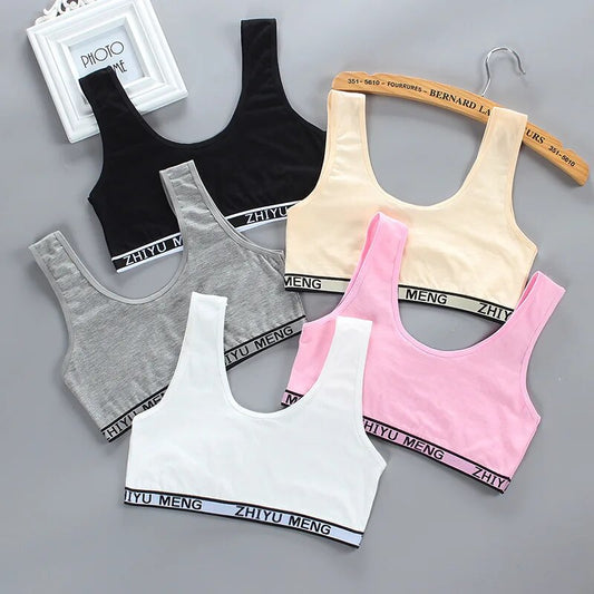 8 18 Years Cotton Teen Girl Training Bra Puberty Adolescent Vest Wireless Children Tank Tops Dropshipping KF020