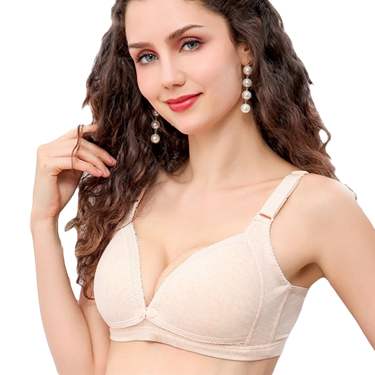 Maternity Nursing Comfortable Front Open Button Bra Breastfeeding Bra With Lace Design For Girls And Womens. ( Note Color May Vary Depending On Stock)