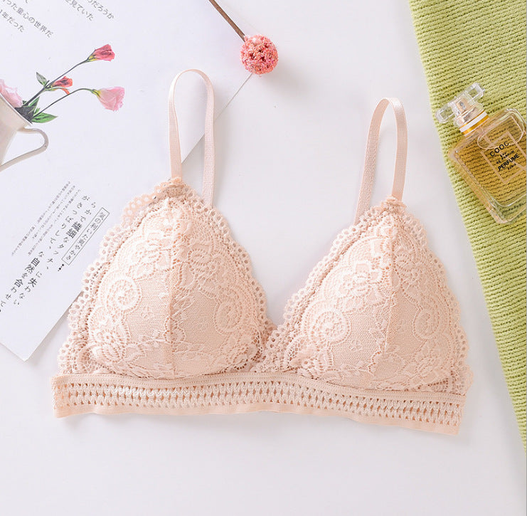 Lace Thin Section Bra Solid Color Embroidery Hollow Tube Top Triangular Soft Seamless Underwear Women Low Back Transparent