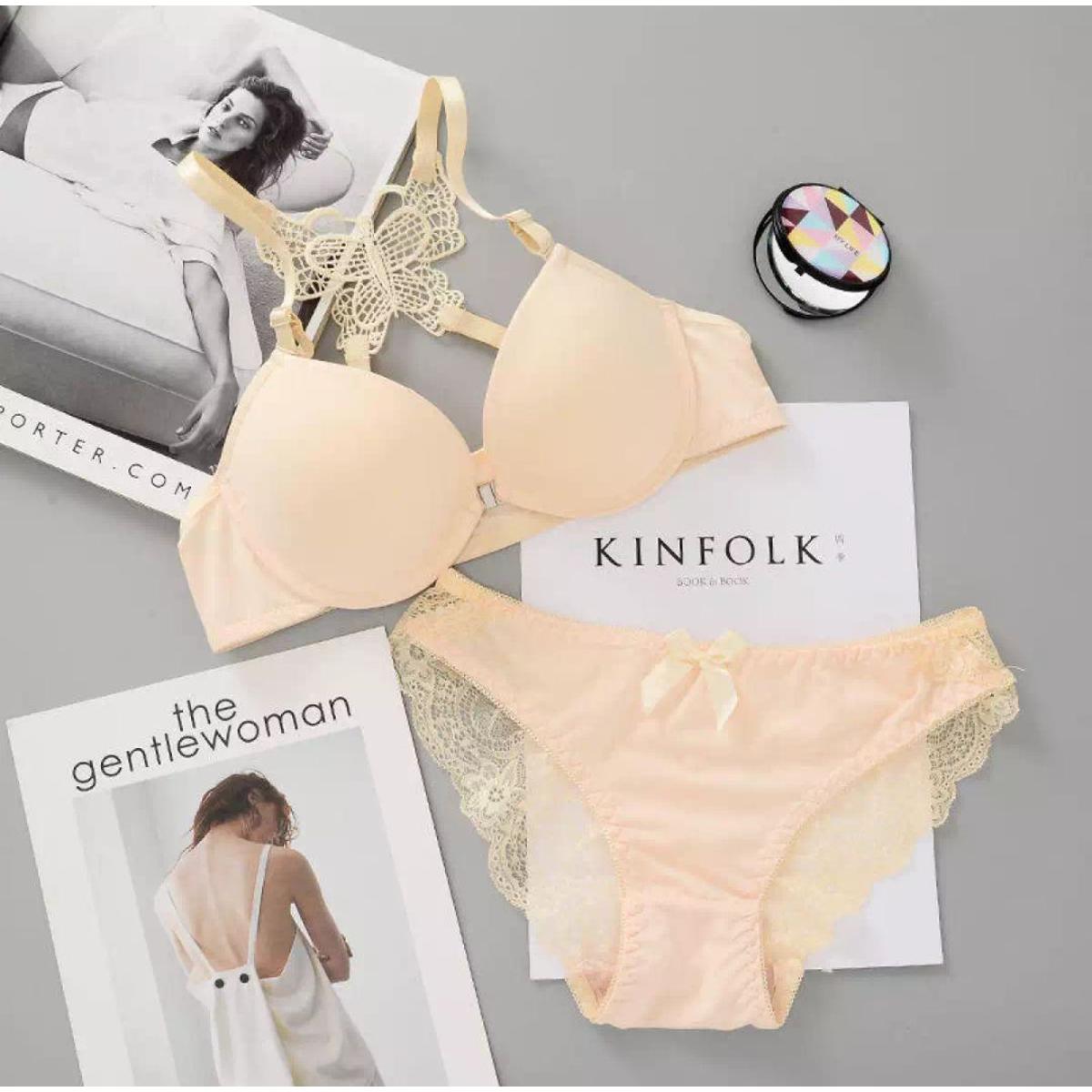 Elegant Beige Butterfly Lace Lingerie Set