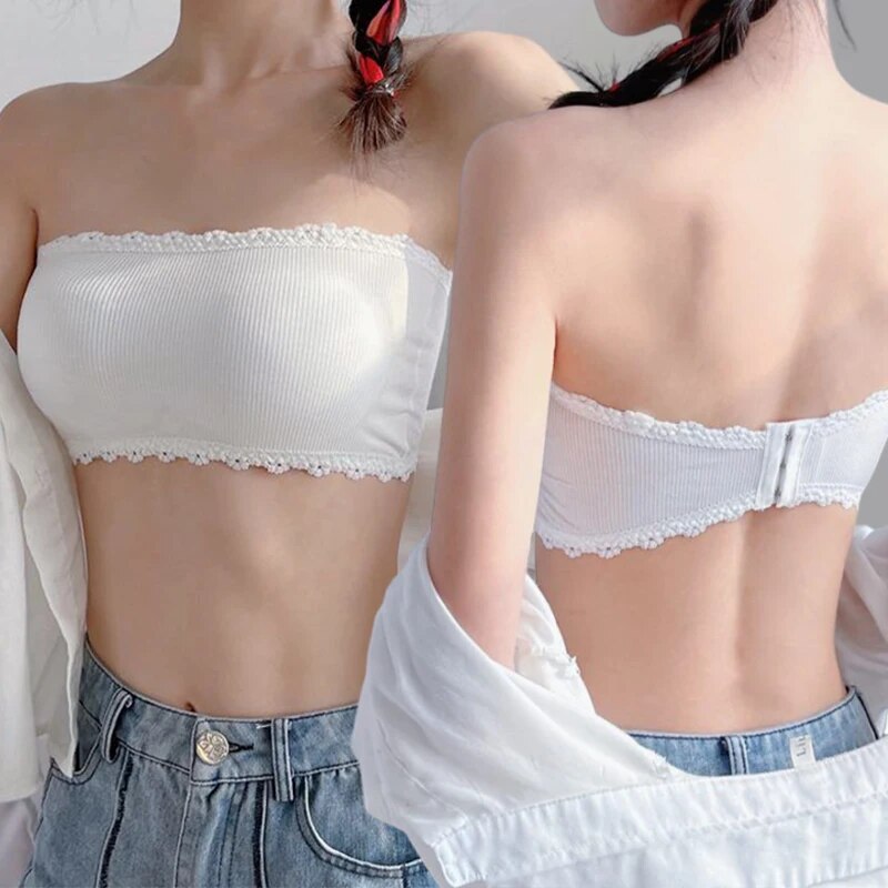 Sweet Lace Strapless Bra Non slip Camisole for Girls Soft Invisible Beautiful Back Shockproof Vest Lingerie Versatile Underwear