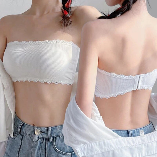 Sweet Lace Strapless Bra Non slip Camisole for Girls Soft Invisible Beautiful Back Shockproof Vest Lingerie Versatile Underwear