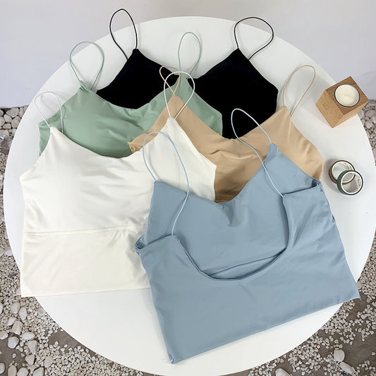 Summer Bra Women Ice Silk Crop Top Seamless Tube Top Bra Underwear Korean Fashion Solid Padded Bralette Summer Vest Bra