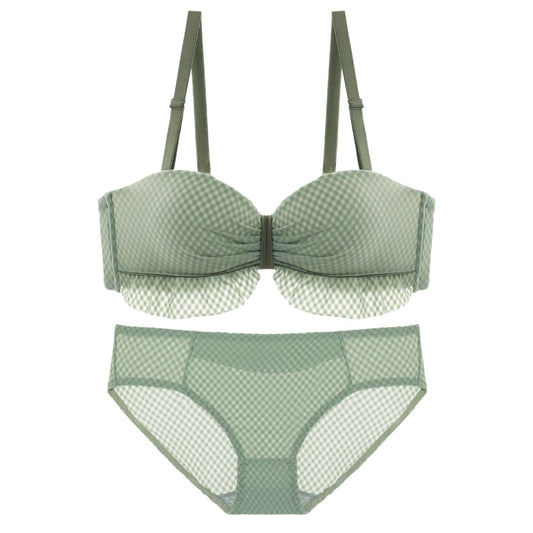Sage Green Gingham Mesh Lingerie Set